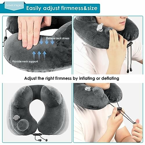 Adjustable travel neck pillow with firmness and size options.