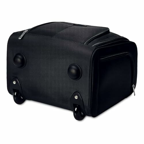 Black rolling suitcase with wheels and zippers