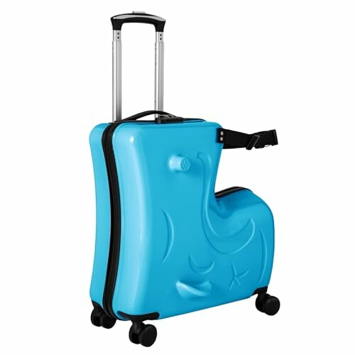 Blue ride-on suitcase for kids with wheels and handle