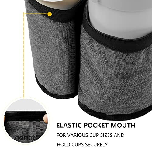 Elastic pocket mouth for various cup sizes and secure hold.