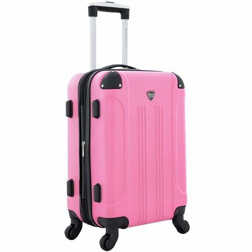 Pink hard-shell suitcase with wheels and retractable handle