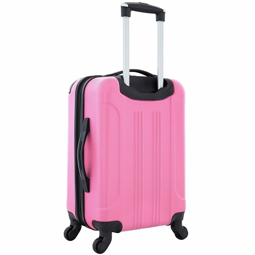 Pink rolling suitcase with wheels and retractable handle