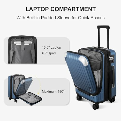 Suitcase with built-in laptop compartment and padded sleeve.