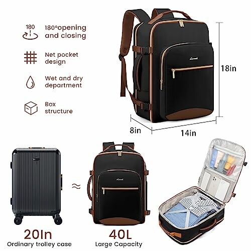 Backpack with separate dry and wet compartment.